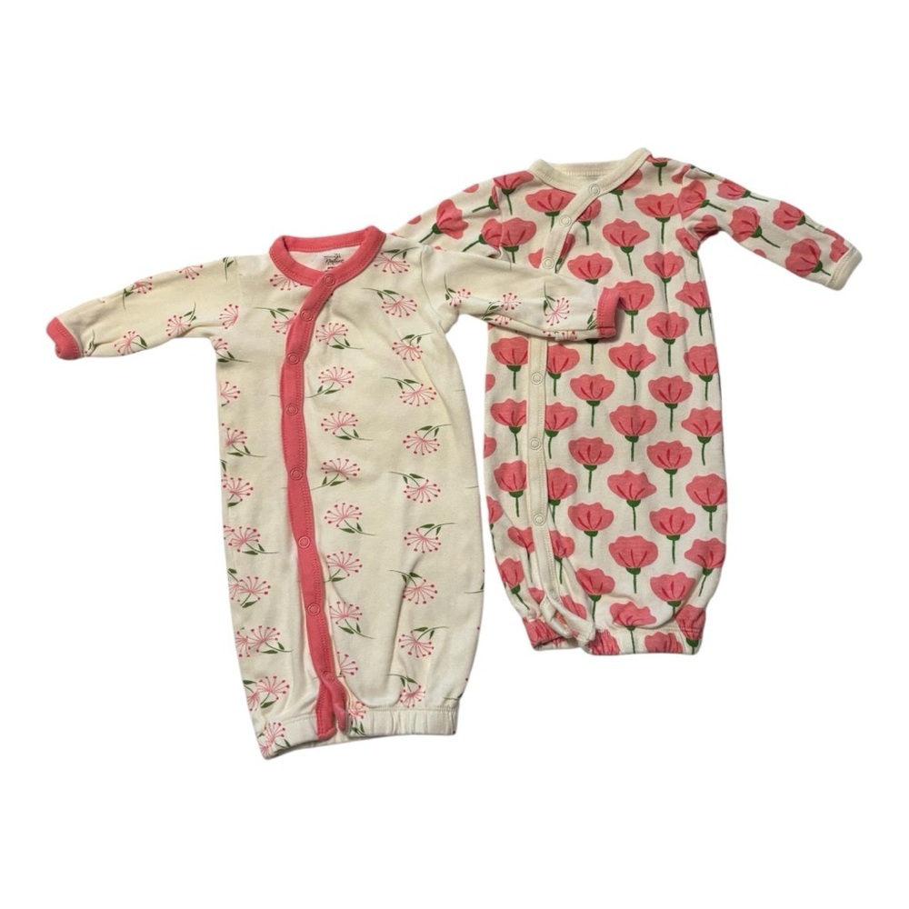 Touched By Nature Floral Infant Girl Gown- Pink and Cream Bundle of Two.